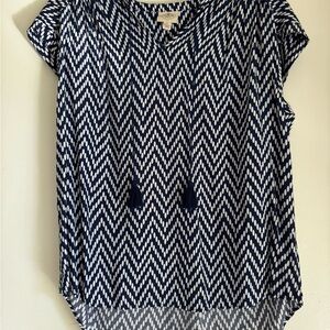 Navy and White Chevron Women's Top